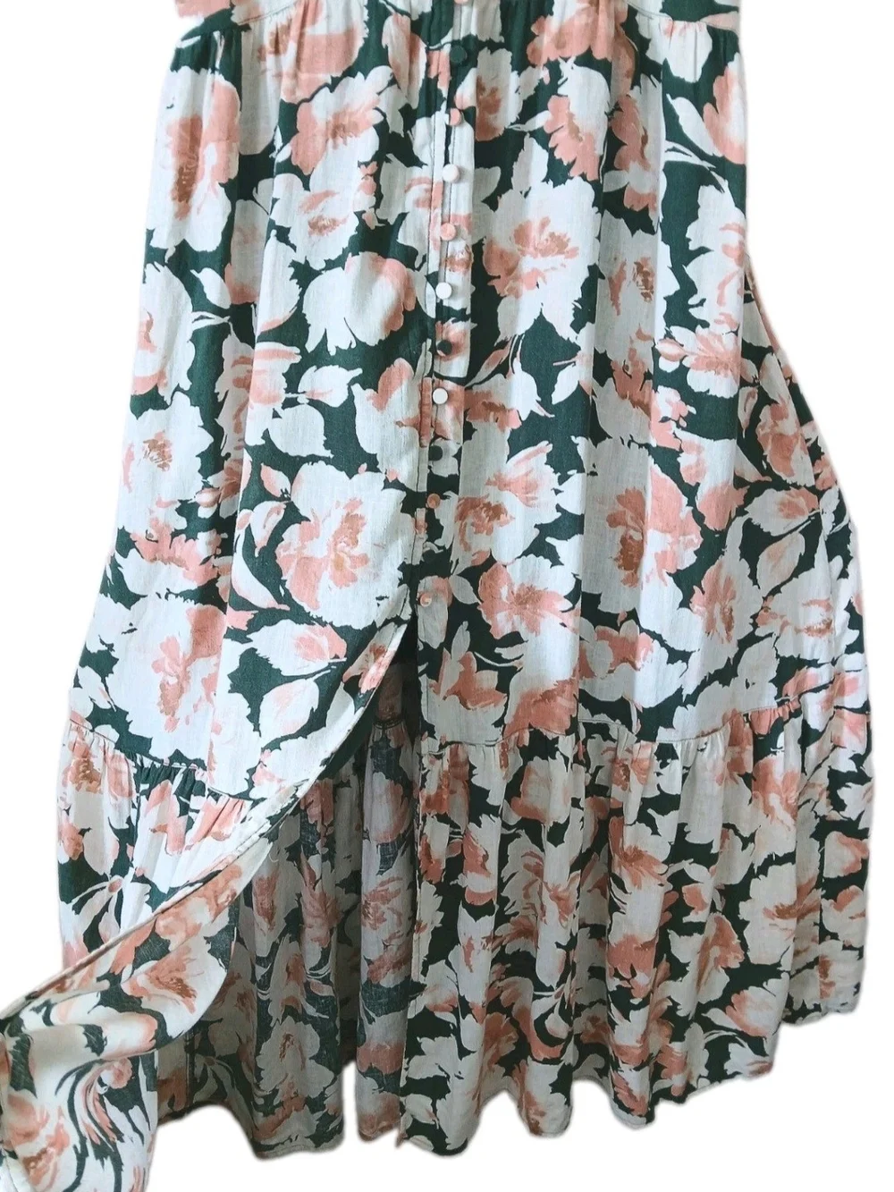 Abercrombie & Fitch Women's Pink Green Floral Summer Maxi Button Dress Size L